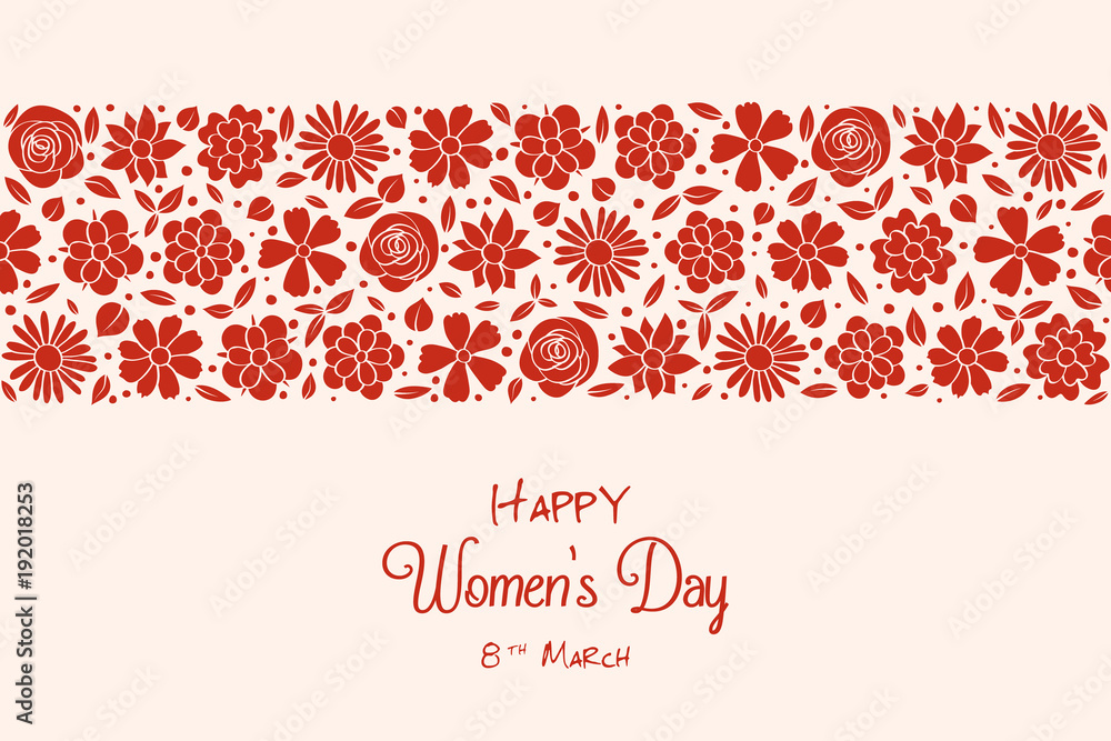 Women's Day - concept of a card with hand drawn flowers. Vector. Women's Day - concept of a card with hand drawn flowers. Vector.