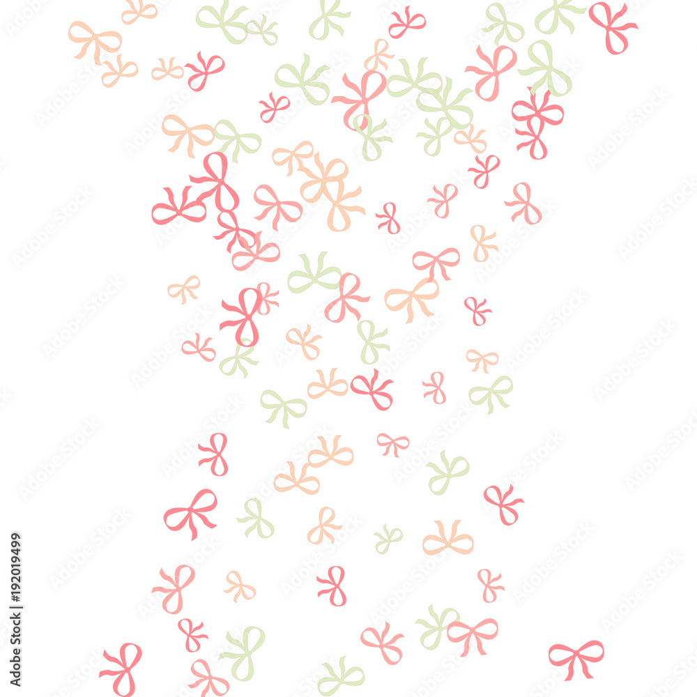 Festive Background with Colorful Bows. Cute Pattern for Postcard, Print, Banner or Poster. Small Pretty Bows For Party Decoration, Wedding, Birthday or Anniversary Invitation. Vector