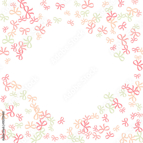 Festive Background with Colorful Bows. Cute Pattern for Postcard, Print, Banner or Poster. Small Pretty Bows For Party Decoration, Wedding, Birthday or Anniversary Invitation. Vector