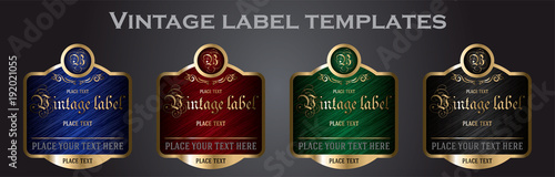 Set of gold-framed vintage label templates