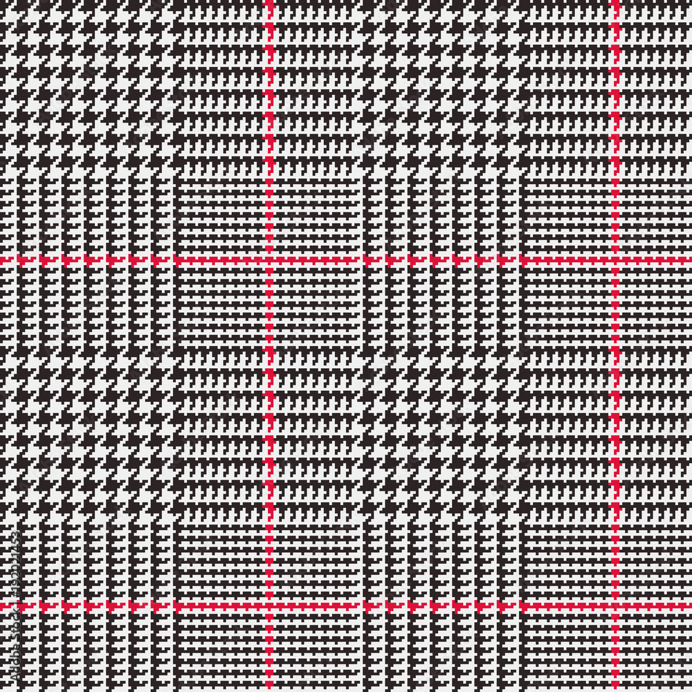 Vecteur Stock Glen Plaid Vector Pattern in Black, White and Red Overcheck  Stripes. Prince of Wales Check. Classic Houndstooth Seamless Textile Print.  Traditional Scottish Fabric. Pixel Perfect Tile Swatch Included | Adobe