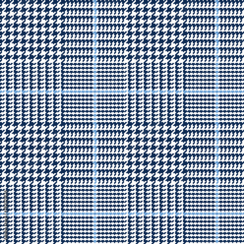 Glen Plaid Vector Pattern in Navy, White and Blue Overcheck. Prince of Wales Check. Classic Houndstooth Seamless Textile Print. Traditional Scottish Fabric. Pixel Perfect Tile Swatch Included