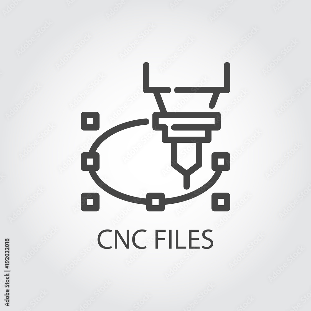 CNC files icon in line design. Computer numerical controlled machine for precise cutting, engraving and other work on hard materials. Graphic contour image. Vector illustration of laser cutting series CNC files icon in line design. Computer numerical controlled machine for precise cutting, engraving and other work on hard materials. Graphic contour image. Vector illustration of laser cutting series