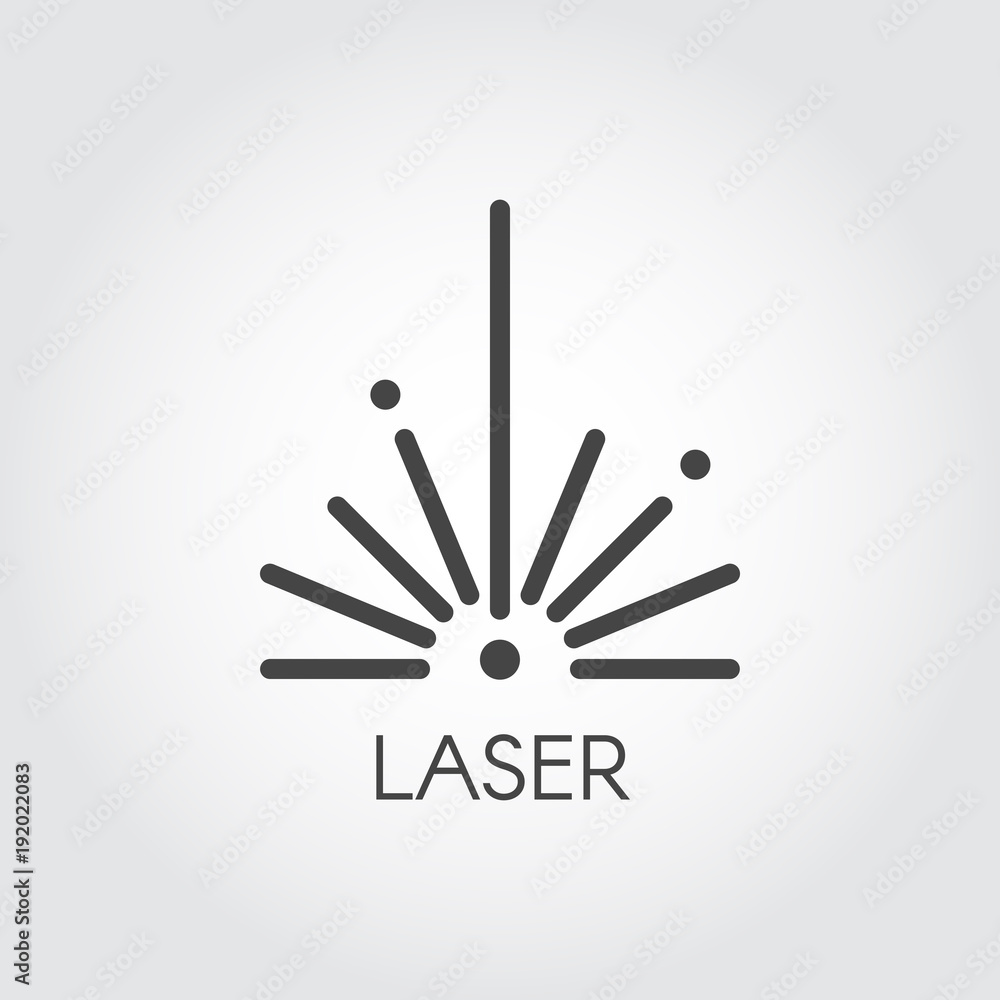 Laser ray half circle icon drawing in outline design. Graphic thin line stroke pictograph. Technology concept contour web sign. Vector illustration of laser cutting series - obrazy, fototapety, plakaty 