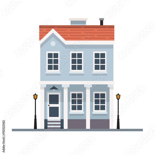 Urban architecture - small town house, two story building in flat style. Vector illustration design template