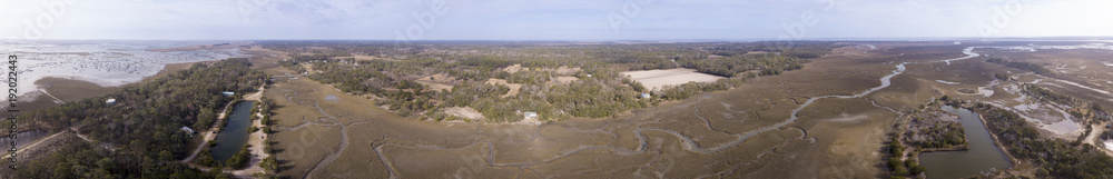 Aerial panorama of the coast of South Carolina.