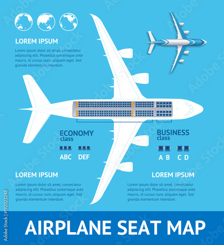 Airplane Plan Seat Map Card. Vector