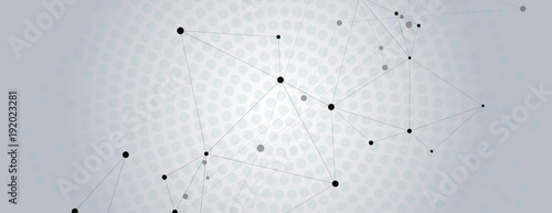 Geometric grey background connected molecule with line and dots
