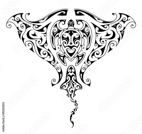 Mantaray fish tattoo with turtle shape inside
