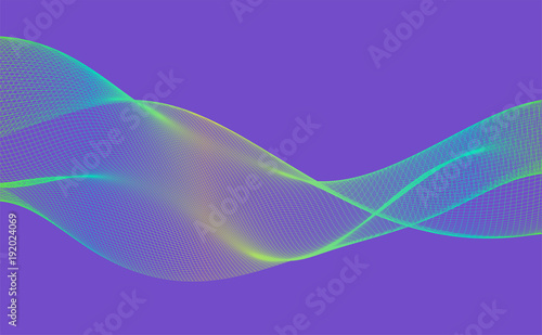 Vector wired structure. Abstract flowing waves. Holographic pastel colored grid network design.