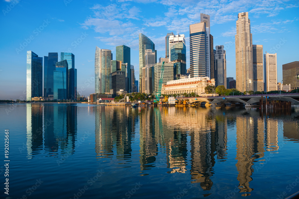 Modern city skyline with high skyscrapers