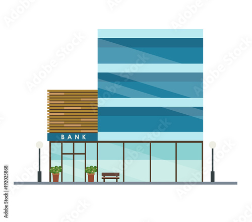 Bank modern building - urban architecture. Vector illustration in flat style isolated on white background