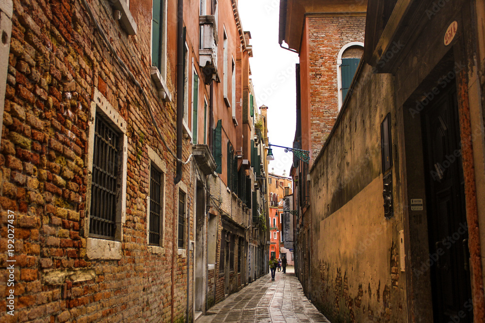 Venetian street in rain, Italy