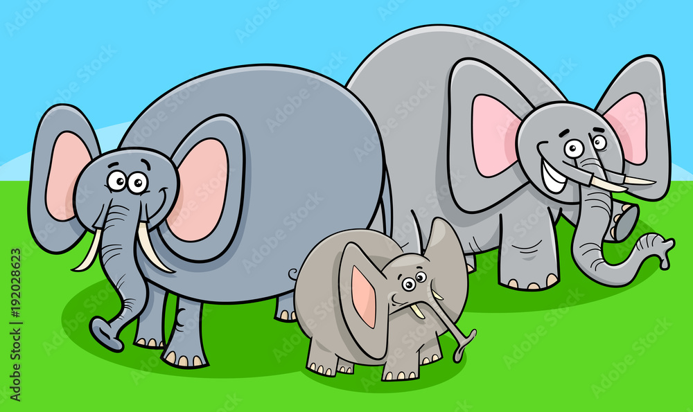 Naklejka premium funny elephants cartoon character group
