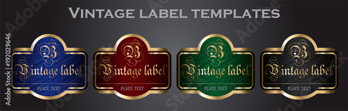 Set of gold-framed vintage label templates