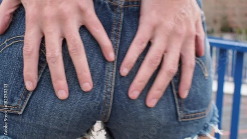 Body of woman with tight jeans. photo