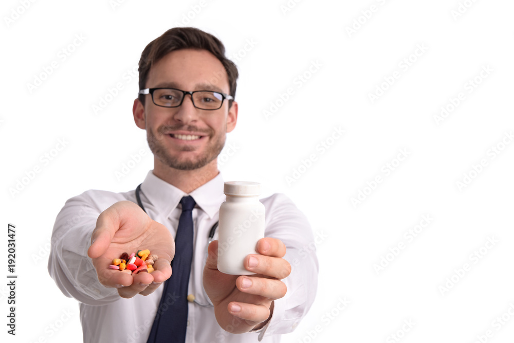 smart handsome bearded medical doctor in glasses with Stethoscope isolated on white background. Man from hospital with a Clipboard is ready to write something down smart handsome bearded medical doctor in glasses with Stethoscope isolated on white background. Man from hospital with a Clipboard is ready to write something down