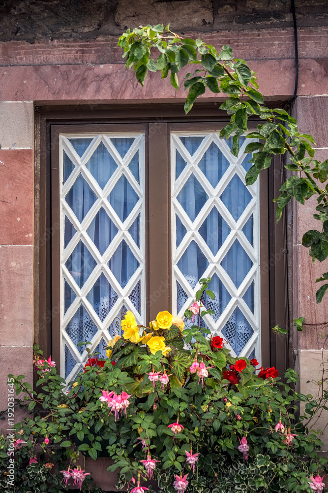 Fototapeta premium Wooden window entrance at old house at Edinburgh, UK.