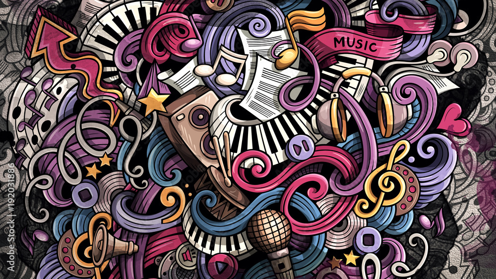 Doodles Music illustration. Creative musical background