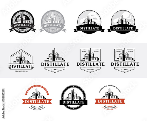 Set of distillery production icons. Vector illustration.