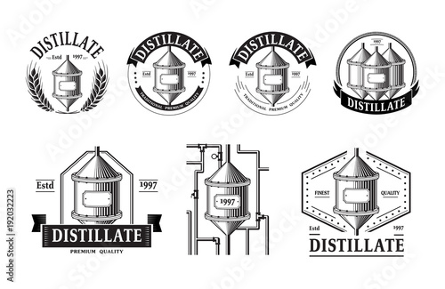 Set of distillery production icons. Vector illustration.