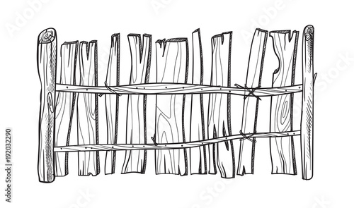 Wooden sketch fence. Vector illustration