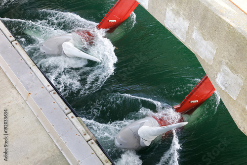 Tidal water turbines in the tidal current of the sea photo