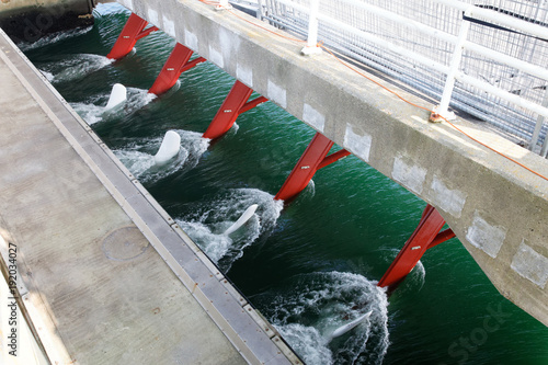 Hydro electric staion in a storm barrier in the Eastrn Scheldt Netherlands