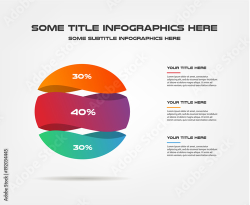 3d sphere, percentage infographics. Element of chart, graph, diagram with 3 options - parts, processes, timeline. Vector business template for presentation, workflow layout, annual report, web photo