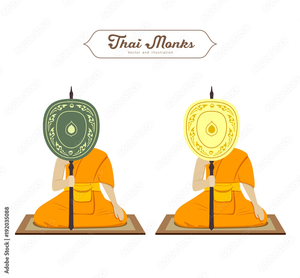 Obraz premium Thai monks holding talipot fan, collections. vector illustration