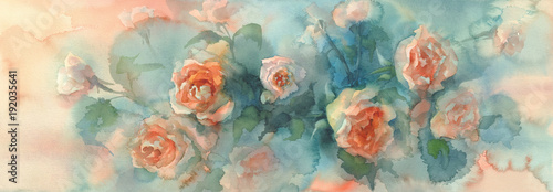 orange roses colorful background watercolor