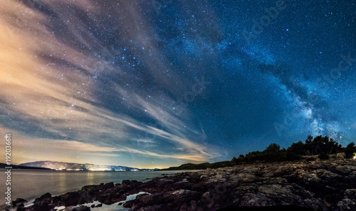 Beautiful landscape of Croatia, Croatia coast, sea and mountains. Milky Way panorama © hajdar