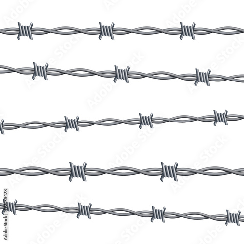 Realistic 3d Detailed Barbed Wire Line Set. Vector