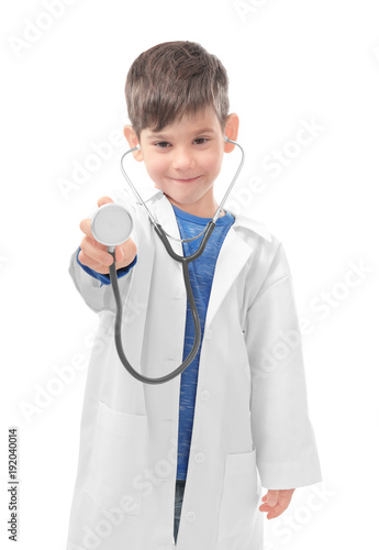 Cute little boy in doctor u...