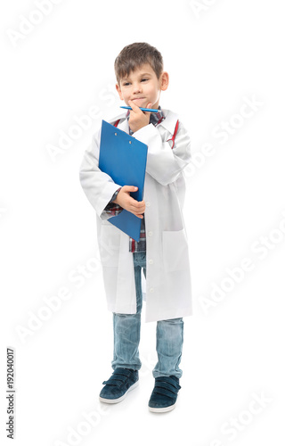 Cute little boy in doctor u...