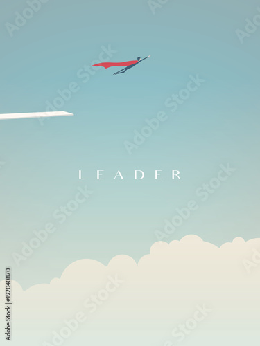 Businessman flying high in the sky as superhero vector concept. Symbol of leadership, power, strength, success, courage and confidence.