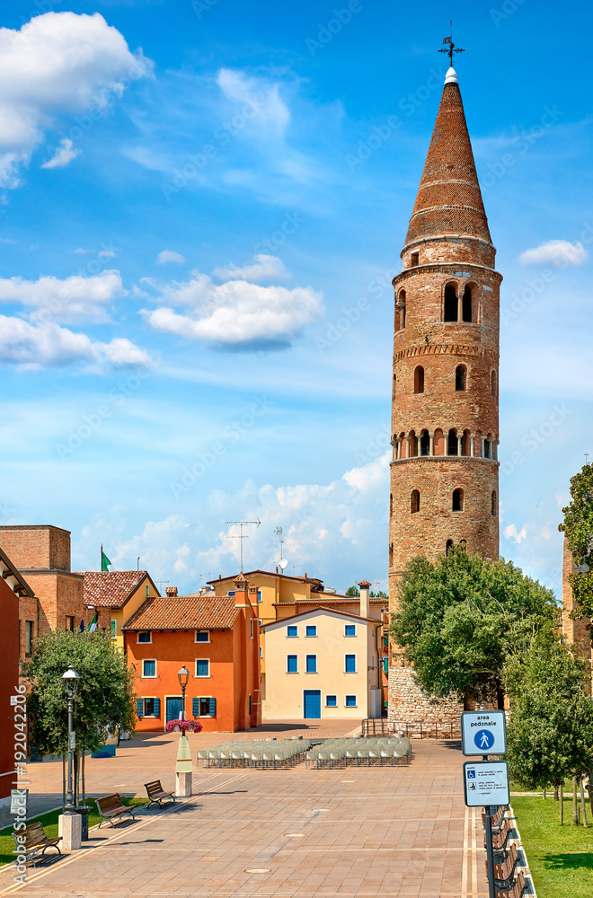 Fototapeta premium Caorle Italy Venezia provincial city village with tall tower