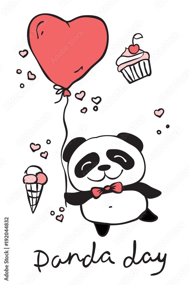 Panda day. Cute panda set with hand drawn text. Valentine vector background Panda day. Cute panda set with hand drawn text. Valentine vector background