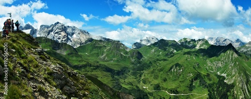 Austrian Alps-panoramic view on the mountains Drusenfluh and peak Kreuzjoch