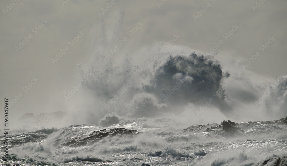 Rough sea and big wave when breaking against the rocks, coast of Gran canaria