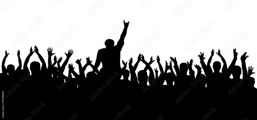 Concert, party. Applause crowd silhouette, cheerful people. Funny cheering. Isolated vector Concert, party. Applause crowd silhouette, cheerful people. Funny cheering. Isolated vector