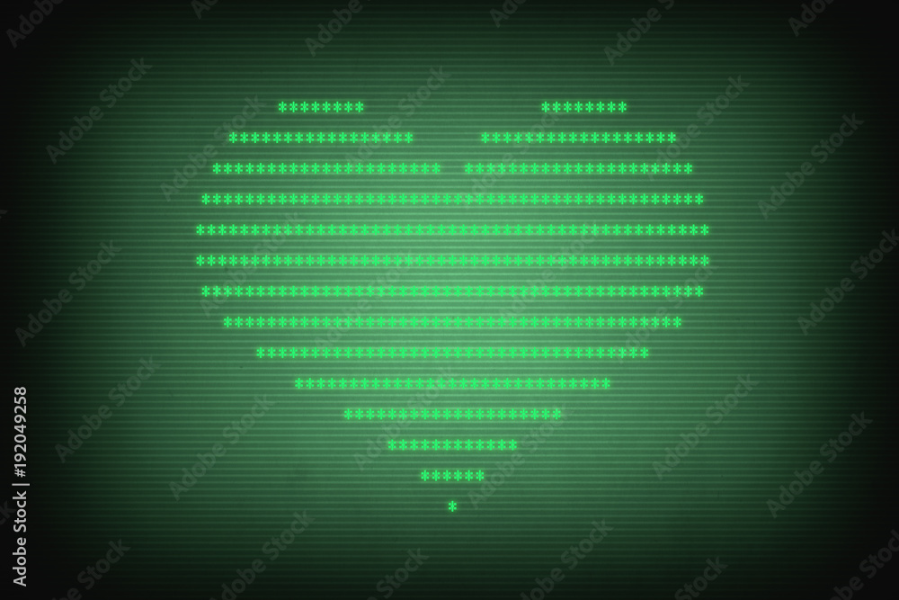 Heart shape on old green terminal screen Heart shape on old green terminal screen