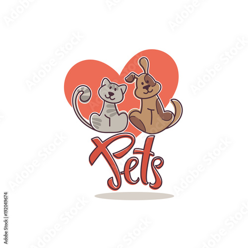 pets love and friendship,linear logo template with hand drawn  Pet lettering