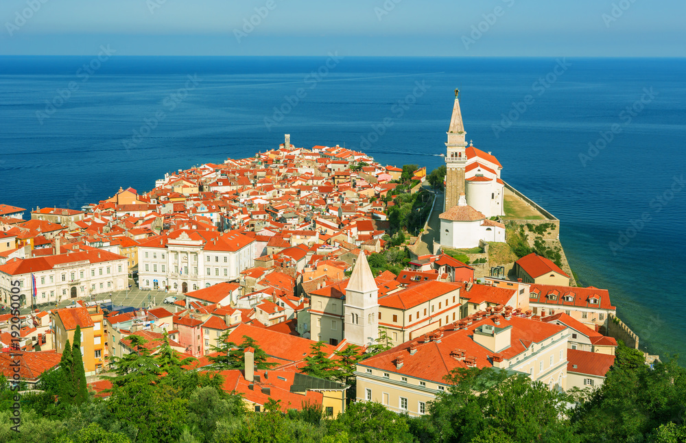 View at Piran city in Slovenia at the Adriatic sea
