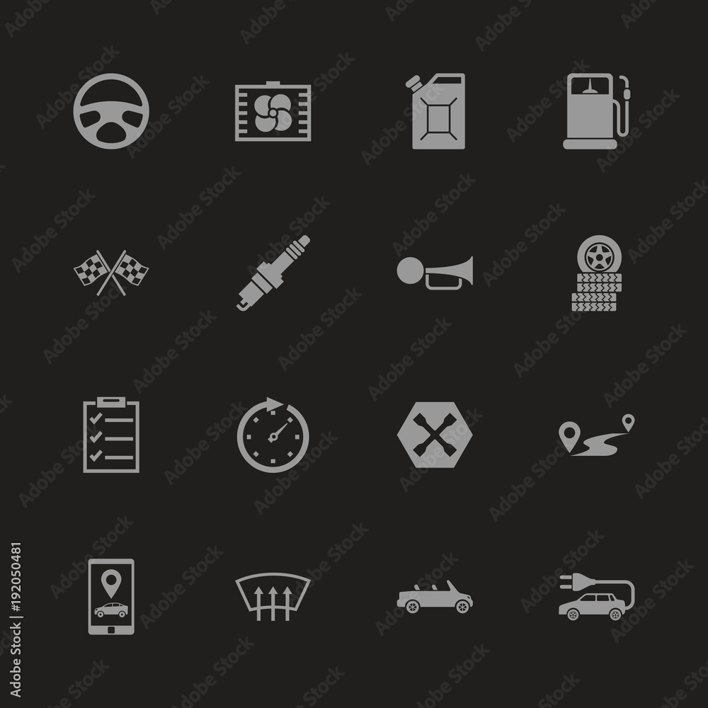 Automobile icons - Gray symbol on black background. Simple illustration. Flat Vector Icon. Automobile icons - Gray symbol on black background. Simple illustration. Flat Vector Icon.