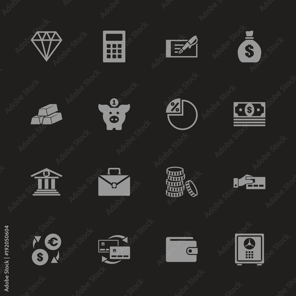 Banking icons - Gray symbol on black background. Simple illustration. Flat Vector Icon. Banking icons - Gray symbol on black background. Simple illustration. Flat Vector Icon.