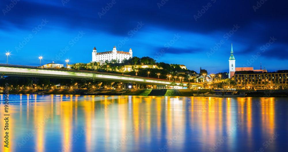 Bratislava historical center with the castle over Danube river, Bratislava, Slovakia