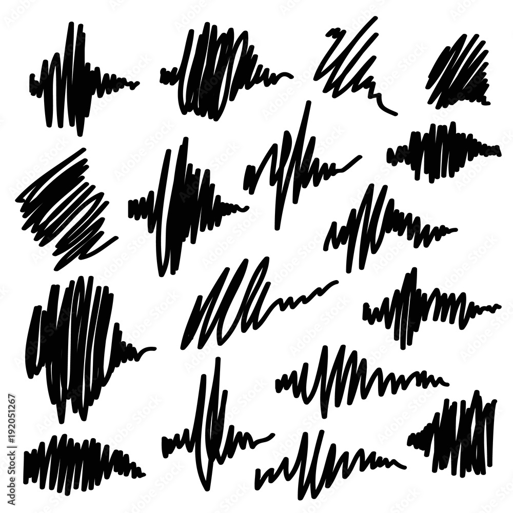 Scribble brush strokes set. Equalizer icons Scribble brush strokes set. Equalizer icons
