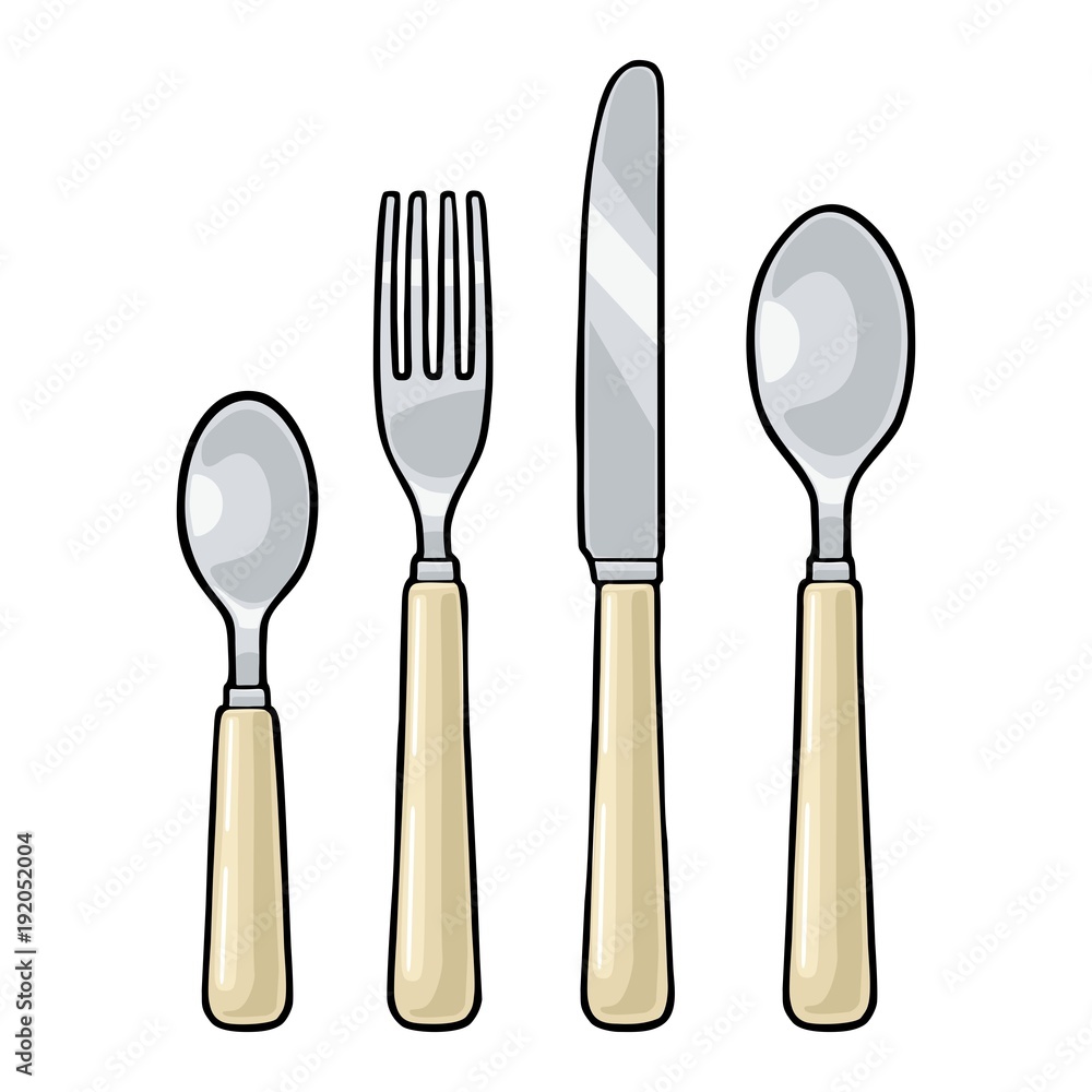 Cutlery set with knifes, spoons and fork. Vector vintage engraving Cutlery set with knifes, spoons and fork. Vector vintage engraving