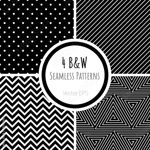 Set of black and white geometrical seamless patterns